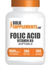 BulkSupplements.com Softgels d'acide folique - vitamine B9, acide folique 1000 mcg, supplément de folate - sans gluten, 1 Softgel par portion, 365 Compte (paquet de 1)