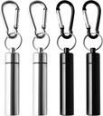 4 Pack Portable Pill Box Container geval Aluminium Legering sleutelhanger pil houder Waterdichte metalen oordoppen Tandenstok Box voor Outdoor Camping Reizen (2 stuks Zwart + 2 stuks Zilver)