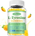 L-tyrosine Gummies voor volwassenen en kinderen - 1000mg L-tyrosine supplement Focus Gummies voor hersenen, Mood, energie ondersteuning, Vegan & Gluten-vrij, Mango smaak, 60 Tellen