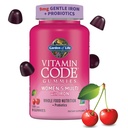 Jardin de la vie Vitamine Code Femmes Multivitamine Gommy avec fer: Folate, Biotine, D3 & B12 pour cheveux, peau et ongles + probiotiques pour la santé immunitaire et la digestion, non-OGM, sans gluten, 90 Gommies cerises
