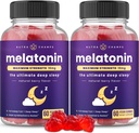 NutraChamps (pakket van 2 Melatonine Gummies voor volwassenen, extra sterkte slaaphulp vitamines, 5 mg of 10 mg dosis, veganistische natuurlijke aardbeien smaaksupplement voor betere slaap, 120 Gummies