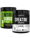 Jacked Factory NITROSURGE Pre Workout Supplement - Instant Strength Gains & Intense Pumps (30 Servings, Sour Peach Rings) & Createine Monohydraat voor spiergroei (30 Servers, Unflavored)