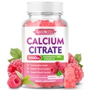 Citrate de calcium Gummies 1000mg w/Vitamine D3, Supplément de calcium à haute absorption pour les femmes et les hommes, Plus Magnésium, Potassium, Zinc pour Muscle & Immune, Sans sucre, Arôme de framboise, 60 Compte