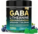Gommies GABA L-Theanine, Gommies Calmes sans sucre avec L-Theanine, Ashwagandha, Root Valérien,Magnésium.