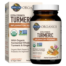 Garden of Life Organics Extra Strength Turmeric Inflammatory Response 60 Tablets-100mg Curcumine (95% Curcuminoïden) Black Pepper, Probiotica, Organic Non-GMO Vegan Gluten Free Herbal Supplement