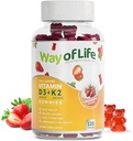 Vitamine D3 5000 UI (125 mcg) + K2 (MK-7) 100 mcg Gommies sans sucre, Fraise - 120 nombre, Santé des os et du coeur pour les adultes, Funtion musculaire, Pectine, Taste, Chewy, Non-OGM, Sans gluten, Sans gélatine