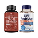 Geheel Wellness Super-Absorb Multi Collageen Pillen (Type I II III V X) Biologische Kruiden en Bioperine + Biologische Probiotica 100 miljard CFU, Dr Geformuleerde Probiotica voor Vrouwen, Mannen & Volwassenen Bundel