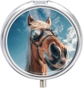 3 Compartiment Pill Box Pill Containe Horse Brown Fur Pillbox Case pour voyager Petite Pill Case Organizer for Vitamines Fish Oil Box Supplement Box