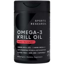 Sportonderzoek Krill Oil Supplement met EPA & DHA Omega 3, Fosfolipiden & Astaxanthine uit Antarctische Krill - Hoogste concentratie van Krillolie voor mannen en vrouwen - 1000mg, 60 Softgel Capsules