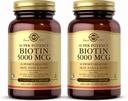 Solgar Biotin 5000 mcg - 50 plantaardige Capsules, Verpakking van 2 - Ondersteunt gezonde huid, nagels en haren - Niet-GMO, Veganistisch, Glutenvrij, Zuivelvrij, Kosjer - 100 Totaal porties