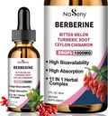 Berberine Liquid Drops-Berberine HCL Drops with Ceylon Cinnamon, Bitter Melon, Turmeric, Liquid Herbal Extract Supplement for Immune & Digestie Health (60ml)