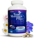 True Moringa Plus+ Supplément de soutien du sommeil 10:1 Extrait de 20 000mg de Moringa biologique, Camomille, Fleur de passion, racine valériane, Hibiscus pour la relaxation