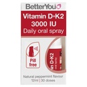 BetterYou D3000 en K2 Vitamine D Dagelijkse Oral Spray - Handig alternatief voor tabletten - Ondersteunt Bone Health en Boost Immune System - Voorkomt bloed samenzwering - natuurlijke pepermunt smaak - 0,4 oz