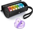 Fullicon PU Case Weekly Pill Box Organizer 2 keer per dag, Reizen 7 dagen pil dozen, Portable Tablet Organizer met Grote Compartiments voor Geneeskunde, Medicatie, Vitamine, Supplementen(Black/Rainbow)