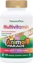 NaturesPlus Dierenparade Gouden Kindermultivitamine - Assorted Cherry, Orange & Grape Flavors - 120 Animal-Shaped Kauwtabletten, Verpakking van 3 - Veganistisch, Glutenvrij - 180 Totaal porties