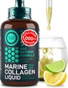Liquid Marine Collageen Peptides Supplementen - 1000mg Gehydrolyseerde Collageen Marine met Hyaluronzuur 10mg - Hair Skin and Nails Vitamines - Natural Citroen smaak, Liquid 2oz