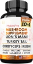 Paddestoel Supplement 10x Complex - Leeuwen Mane, Turkije staart, Cordyceps, Reishi, Chaga, Maitake, Shiitake, Oyster Extract Paddenstoelen - Nootropic Brain Ondersteuning Supplementen voor Geheugen en Focus