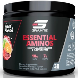 Graniet essentiële aminozuren poeder voor spierherstel en groei met 10g EAA's en 7g BCAA's - Sojavrije, glutenvrije, 448g (30 porties), vruchtenpunch smaak