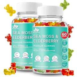 BIO VITALICA Sea Moss Gummies Elderberry BioVitalica - Vitamine C D + Zink - Ierse Seamos Vegan Gummy with Sea Moss Gel & Powder for Immunity, Detox - voor volwassenen en kinderen (2Packs)