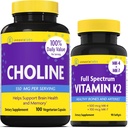 InnovixLabs Choline & Vitamine K2 Bundle Choline Bitrate 550 mg (100 capsules) Full Spectrum Vitamine K2 (90 Softgels). Ondersteunt Memory, Mood, Brain Health & Boost Cognitive.*