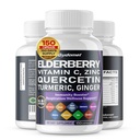Vlierbessen Quercetin Blauwe bosbessen Kurkuma Tart Kerstgember Vitamine C Vitamine D3 Zink Black Pepper -150 Capsules- Made in USA