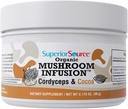 Source supérieure Infusion de champignons organiques – Cordyceps et cacao, énergie accrue, stamina et endurance, propriétés anti-âge, santé cardiaque, puissant soutien immunitaire, 45 portions, non-OGM