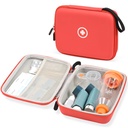 Fukumi Hard Travel Case for Astma Inhaler, Inhaler Spacer Case for Kids and Adults, Maskers, Astma Accessoires Case with Mesh Pocket for Medicine and Other Accessoires, Red (Alleen zaak)