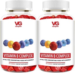 Vitamines gommy complexes VITA GLOBE B - Flaveur de fraises avec vitamine C, niacine, B6, B12 et biotine pour l'énergie, la santé cardiaque et le soutien du cerveau, 120 comtes (paquet de 2)
