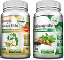 GreeNatr Premium Bundle for Holistic Well-Being: Capsules d'Ashwagandha bio, avec du poivre noir pour le stress, plus Ginseng + Ginkgo Biloba Tablets, un booster d'énergie traditionnel.