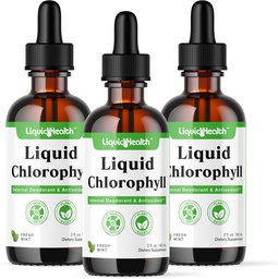 LIQUIDHEALTH Liquid Chlorofyl Drops - Internal Deodorizer, Antioxidants, Liver Detox, Immune Support, Relieve Bad Breath, Reduce Appetite, Collageen for Hair & Skin Health - Vegan, Non-GMO (3 Pack)