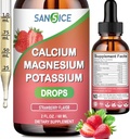Calcium Magnesium Kaliumsupplementen, Magnesium Glycinate 400mg Zink Multivitamine Drops Calcium Kalium Supplement Hoge Absorptie Vegan Non GMO (60ml/Strawberry Flavor)