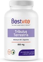 BESTVITE Tribulus Terrestris 850 mg per capsule (240 Vegetarische Capsules) - Gestandaardiseerd Extract - Min 45% Saponines - Geen Stearates - Geen Siliciumdioxide - Geen Fillers - Veganistisch - Niet GGO - Glutenvrij