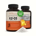 Vitamine vivante consciente K2 MK7 avec supplément D3 - Soutien en santé des os et du coeur - Vitamine brevetée K et Vitamine D3 5000 UI - 60 Softgels