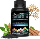 60 Seaweed Capsules Supplement, Biologische Zeewier, Zeewier Capsules, Verrijkt met mineralen en Burdock Root, Pure Natural Seaweed, Boosts Immune System, Gut, en Energie
