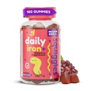 Squiggles Kids Daily Iron+ Gummies - Supplément à croquer avec le fer, Multivitamine pour les enfants, Sucre faible, Végétalien, Gummies pour tout-petit, Flaveur de raisin ignimeux (100 comte)