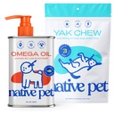 Native Pet Omega Oil for Dogs - Hond Visolie Supplementen & Yak Kauwen voor Honden . . Pasture-Raised and Organic Yak Cheese Himalaya Churpi Kauwen . . . & 3 Grote Yak Kauwen