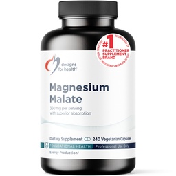 Designs for Health Magnesium Malate - Chelated Magnesium as Di Magnesium Malate - Highly Bio available Form to Support Energy, Bone Health + Muscle Recovery (240 Magnesium Malate Capsules)