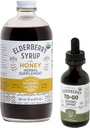 Kruidensupplement Starter Set Een 16oz fles vlierbessen Siroop met honing & een 2oz fles vlierbessen to-go seizoensondersteuning gemaakt van alleen biologische ingrediënten in de VS