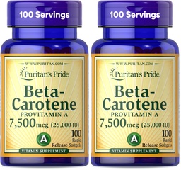 Puritan's Pride Beta Caroteen for Immune and Eye Health ter ondersteuning van een gezond immuunsysteem 100 Softgels (pakket van 2)
