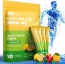 Poudre d'électrolytes sans sucre avec arômes naturels, 3X packs d'hydratation rapide avec 10 électrolytes et vitamines, liquide quotidien IV, non-OGM, sans gluten, kéto, végétalien, 16 bâtons, citron