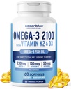 Oceanblue Professional Omega-3 2100 met vitamine K2 en vitamine D3-60 Telling - Triple Strength Burpless Fish Oil Omega-3 Supplement met EPA, DHA & DPA - Wild Caught - Orange Flavor, 30 porties