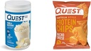 Quest Vanille Milkshake Proteïne Poeder, 24g Proteïne, 1.6lb + Quest Nacho Cheese Tortilla Style Proteïne Chips, 18g Proteïne, Verpakking van 12