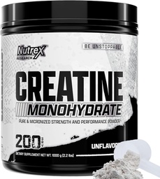 Recherche sur les nutriments Poudre monohydratée de créatine micronisée - 200 portions (1KG) Supplément monohydraté de créatine pur et non aromatisé pour le gain, la force et la performance musculaires, 5G par portion (2,2lbs)