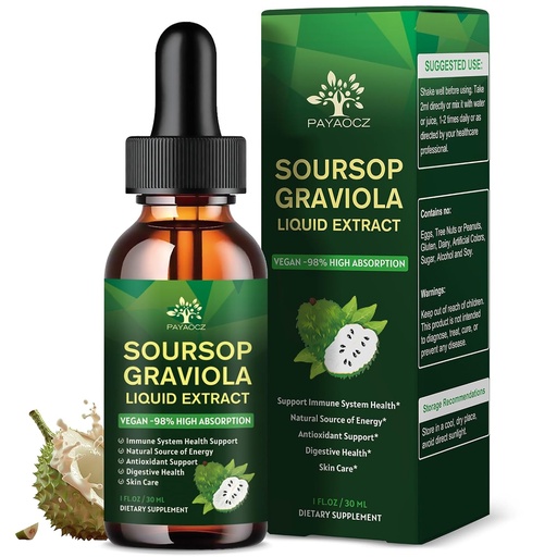(1 Pack) Soursop Liquid Drops Plus Sea Moss Extract, Graviola Bitters Liquid Extract voor celondersteuning en regeneratie, Immune Boost, Lever en Slaap, Sursop Oil Herbal Goodness, 1 Fl Oz