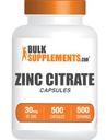 BulkSupplements.com Zink Citroen Capsules - Zink Supplementen, Glutenvrij - 30mg per portie, 1 Capsule per portie, 500 Telling (Pack of 1)