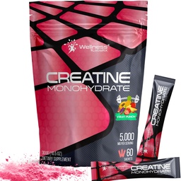 WELNESS LABSRX Creatine Monohydraat poeder - 5000mg, Fruit Punch smaak - 60 Sachets - 300g