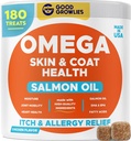 Omega 3 Alaskan Fish Oil Treats for Dogs (180 Ct) - Dry&Itchy Skin + Allergie - Shiny Coats - EPA&DHA Vetzuren - Natuurlijke zalmolie Kauwen - Kippen Turkije