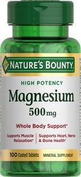 Nature's Bounty Magnesium, Mineral Supplement, ondersteunt bot en spiergezondheid, 500 mg, gecoate tabletten, 100 Tellen