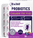 Bio360 Probiotica voor kinderen - 15 Strains & 5 Miljard CFU Ondersteunt Hersenen, Immune & Digestieve Gezondheid - Kinderen Probiotica Kauwbaar met biologische Prebiotica voor Gut & Constipatie, Gemengde Bessensmaak, 30 Tel.