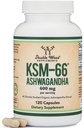 Dubbele houtsupplementen Ashwagandha KSM 66 Organisch en klinisch bestudeerd Extract (600mg per portie, 120 capsules, 60 porties) Adaptogen Cortisol Manager voor vrouwen en mannen